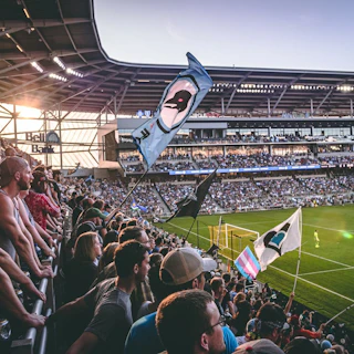 Allianz MN UFC field with fans cheering for soccer game in Saint Paul MN