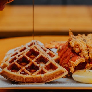 A plate of chicken and waffles